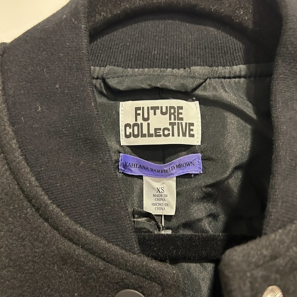 Future Collective Kahlana Barfield Brown Black Bomber Jacket Women’s Size XS - Picture 6 of 13